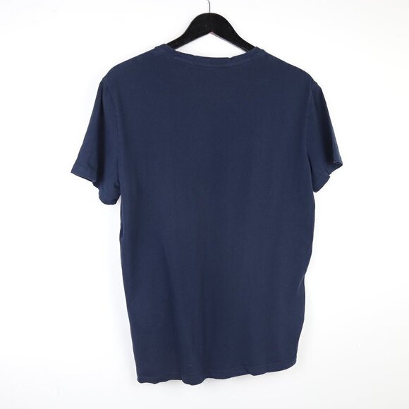 ARMANI EXCHANGE Shirt V-neck Spell Out Graphic Short Sleeve Dark Navy Blue - Picture 5 of 5